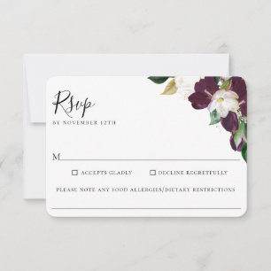 Paarse Ivory Floral Wedding Food Allergy RSVP