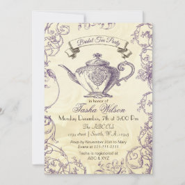 Paarse Ivory Rozen Bridal Tea Kaart