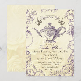 Paarse Ivory Rozen Bridal Tea Kaart