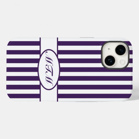 Paarse jaarstrips met monogram Case-Mate iPhone case (Achterkant (horizontaal))