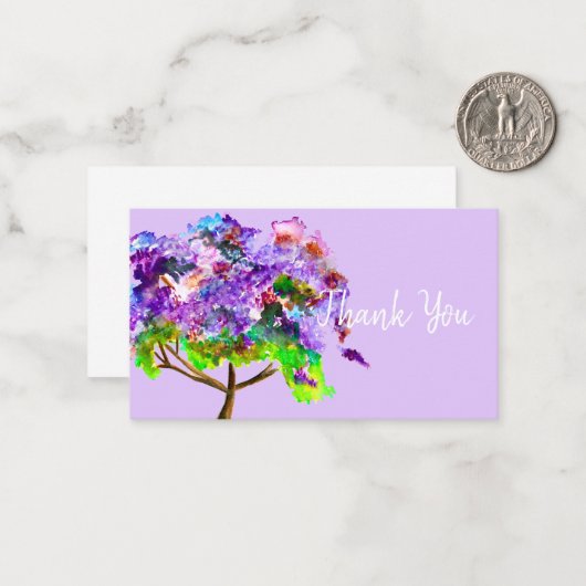 Paarse Jacaranda-boomkunst waterverf Notitiekaartje (Voorkant / Achterkant in situ)