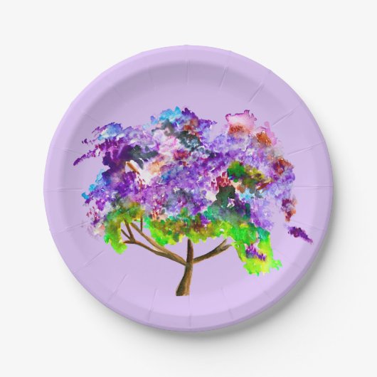 Paarse Jacaranda-boomkunst waterverf Papieren Bordje (Voorkant)