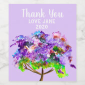 Paarse Jacaranda-boomkunst waterverf Wijn Etiket (Enkel label)