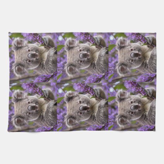 Paarse Jacaranda Koala Beer, Theedoek (Horizontaal)