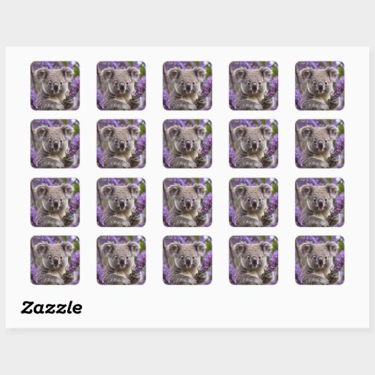 Paarse Jacaranda Koala Beer, Vierkante Sticker (Vel)