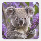 Paarse Jacaranda Koala Beer, Vierkante Sticker (Voorkant)