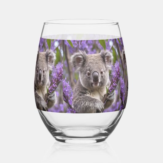 Paarse Jacaranda Koala Beer, Wijnglas Zonder Voet (Voorkant)