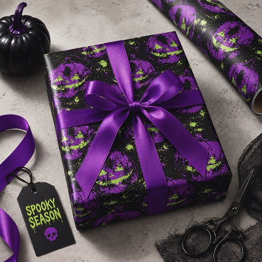 Paarse Jack O’ Lantern Halloween Cadeaupapier