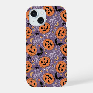 Paarse Jack-O-Lantern Halloween Patroon iPhone 15 Case