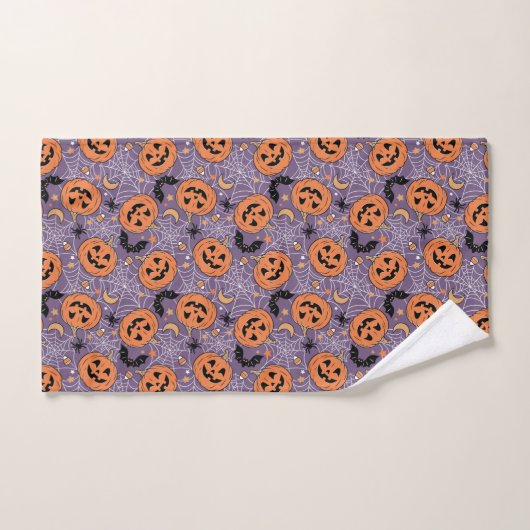 Paarse Jack-O-Lantern Halloweenpatroon Bad Handdoek (Handdoek)