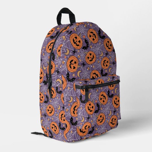 Paarse Jack-O-Lantern Halloweenpatroon Bedrukte Rugzak (Achterkant Hoek Links)