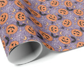 Paarse Jack-O-Lantern Halloweenpatroon Cadeaupapier (Rol Hoek)