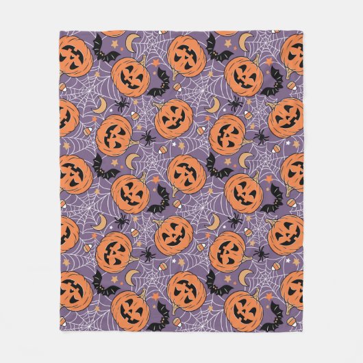 Paarse Jack-O-Lantern Halloweenpatroon Fleece Deken (Voorkant)