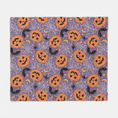 Paarse Jack-O-Lantern Halloweenpatroon Fleece Deken (Voorkant (Horizontaal))