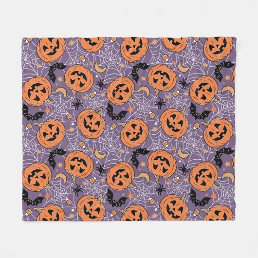 Paarse Jack-O-Lantern Halloweenpatroon Fleece Deken (Voorkant (Horizontaal))