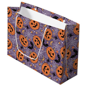 Paarse Jack-O-Lantern Halloweenpatroon Groot Cadeauzakje