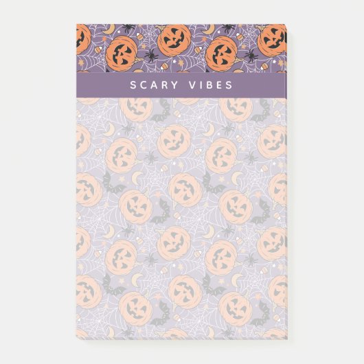 Paarse Jack-O-Lantern Halloweenpatroon Post-it® Notes (Voorkant)
