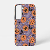 Paarse Jack-O-Lantern Halloweenpatroon Samsung Galaxy Hoesje (Achterkant)