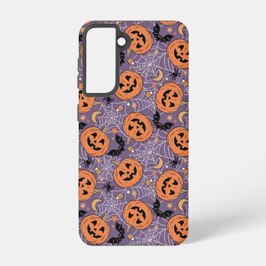 Paarse Jack-O-Lantern Halloweenpatroon Samsung Galaxy Hoesje (Achterkant)