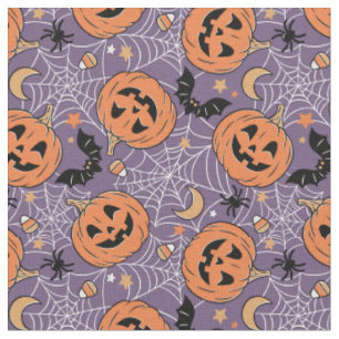 Paarse Jack-O-Lantern Halloweenpatroon Stof