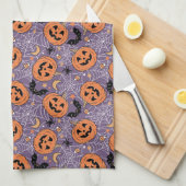Paarse Jack-O-Lantern Halloweenpatroon Theedoek (Quarter Fold)