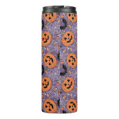 Paarse Jack-O-Lantern Halloweenpatroon Thermosbeker (Achterkant)