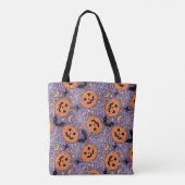 Paarse Jack-O-Lantern Halloweenpatroon Tote Bag (Achterkant)
