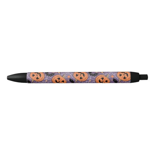 Paarse Jack-O-Lantern Halloweenpatroon Zwarte Inkt Pen (Voorkant)
