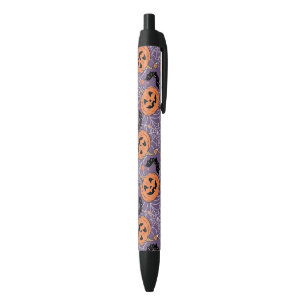 Paarse Jack-O-Lantern Halloweenpatroon Zwarte Inkt Pen
