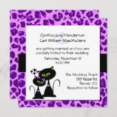 Paarse Jaguar Print & Black Cat Wedding Invitation Kaart (Voorkant / Achterkant)