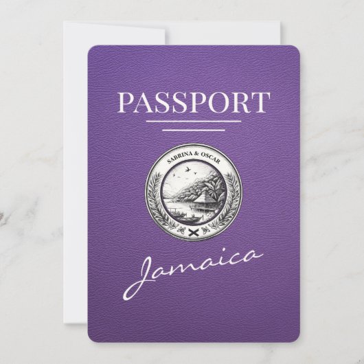Paarse Jamaica-paspoort Bewaar de datum Save The Date (Voorkant)