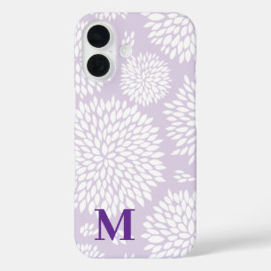 Paarse Japans geïnspireerde bloemenpatroon Monogra iPhone 16 Hoesje