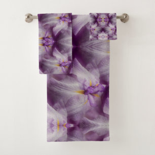 Paarse Japanse Iris Bloem Patroon Bad Handdoek
