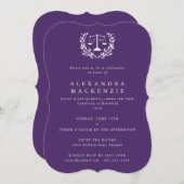 Paarse JD Law Scales Laurel Wreath Afstuderen Invi Kaart (Voorkant / Achterkant)