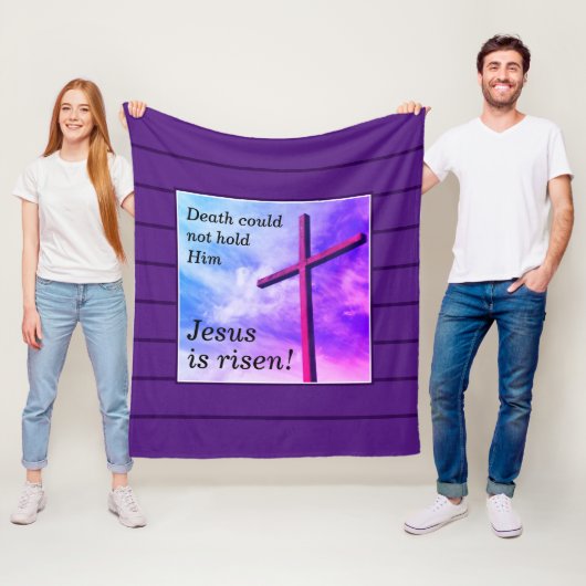 Paarse JESUS IS RISEN Easter Fleece Deken (In situ)