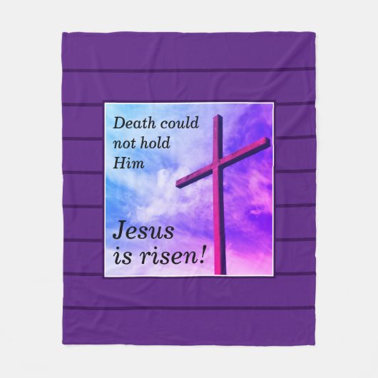 Paarse JESUS IS RISEN Easter Fleece Deken (Voorkant)