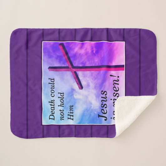 Paarse JESUS IS RISEN Easter Sherpa Deken (Voorkant (horizontaal))