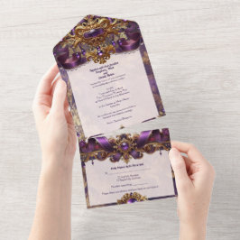 Paarse Jewel All-in-One huwelijksuitnodiging All In One Uitnodiging