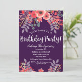 Paarse Jewel Tone Waterverf Bloemen Verjaardag Kaart (Staand voorkant)