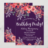 Paarse Jewel Tone Waterverf Bloemen Verjaardag Kaart (Voorkant / Achterkant)