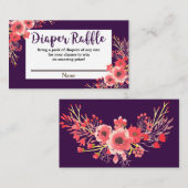 Paarse Jewel-tone Waterverf Flowers Diaper Raffle Informatiekaartje (Voorkant / Achterkant)