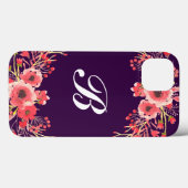 Paarse Jewel Tone Waterverf Flowers Monogrammen Case-Mate iPhone Case (Achterkant (horizontaal))