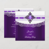 Paarse Jewel White Lace Birthday Party Kaart (Voorkant / Achterkant)