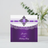 Paarse Jewel White Lace Birthday Party Kaart (Staand voorkant)