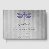 Paarse Jeweled Dragonfly bruiloft Gastenboek (Voorkant)