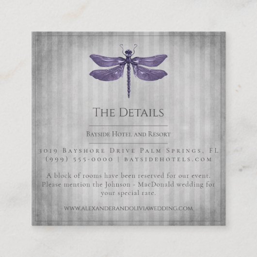 Paarse Jeweled Dragonfly bruiloft Informatiekaartje (Voorkant)