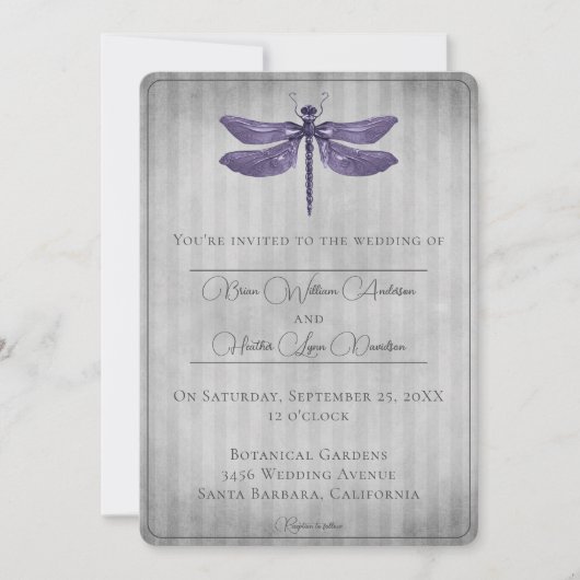 Paarse Jeweled Dragonfly bruiloft Kaart (Voorkant)
