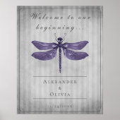 Paarse Jeweled Dragonfly bruiloft Welkom Poster (Voorkant)