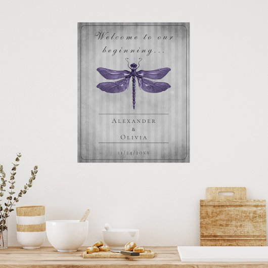 Paarse Jeweled Dragonfly bruiloft Welkom Poster (Keuken)