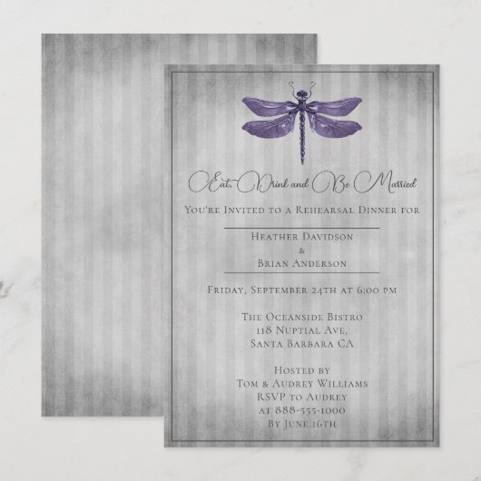 Paarse Jeweled Dragonfly repetitie diner Kaart (Voorkant / Achterkant)